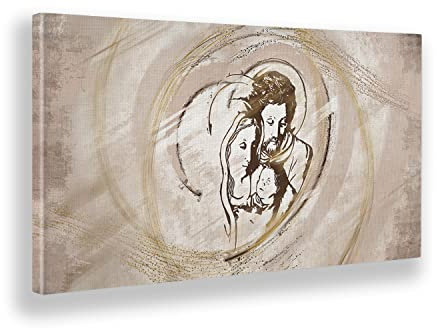 Giallobus - Quadro - 25 - Capezzale Moderno per la casa - Sacra Famiglia nel Cuore - Tela Canvas Telaio Standard - 140x70 - Pronto da Appendere - Quadri Moderni per la casa