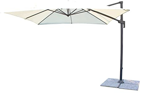 Ombrellone da giardino ideale arredamento esterno di forma rettangolare con telo Ecru e palo laterale girevole in alluminio 45x64 e in metallo 20x40 mm con base a crociera mod. Newton