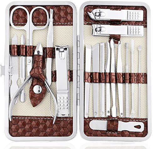 Nail Clippers Set 18 Pieces Stainless Steel Manicure Kit, Professional Grooming Kits, Nail Care Tools with Luxurious Travel Case