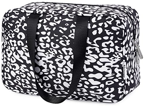Volle Größe Kulturbeutel Große Kosmetiktasche Reise Make-up Taschen Organizer für Damen und Frauen (Schwarzer Leopard)