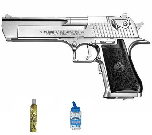 Pistola Airsoft Desert Eagle .50AE GBB (6 MM) | Pistola Green Gas blowback + Bottiglia cybergun + bottiglia di palline (Potenza: 0,54 joule)