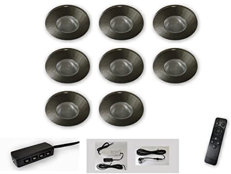 Mini LED Spot alu gebürstet starr 8er Set CCT 2700K-6500K dimmbar per Fernbedienung 12V IP65 Einbaustrahler