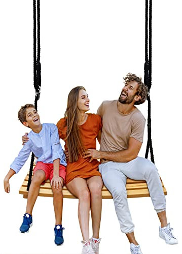 Taeku Schaukel Holz, Erwachsene Brettschaukel Spielplatz Garten Schaukel Kinderschaukel mit Höhenverstellbar Seil für Innen Außenbereich (65 * 30cm)