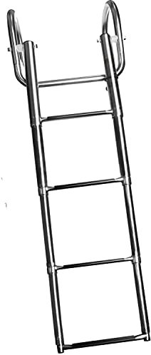 Klappbar Boot Poolleiter 4-Stufen-Teleskop-Bootsleiter Aus Edelstahl, Zusammenklappbare Pontonleiter For Schwimmdeck/Außenbordmotor/Marineyacht, Verbreitertes Rutschfestes Pedal, 150 Kg/330 Lbs Tragfä