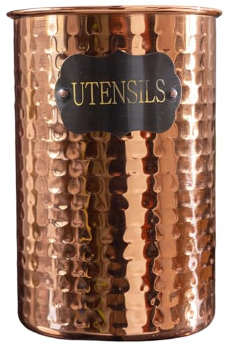 POSHGRAM Copper Utensil Holder - Premium Stainless Steel with Elegant Copper-Plated Finish, Spacious 5.5” Diameter x 7.5” Height Design, Sturdy Base, Ideal for Kitchen Accessories