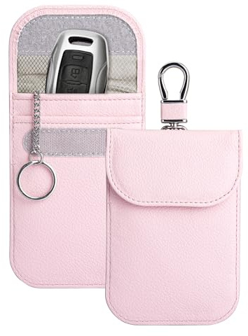 Teskyer 2 Pack Faraday Pouch for Car Keys, Keyless Car Key Signal Blocker Pouch, RFID Key Pouch, Light Pink