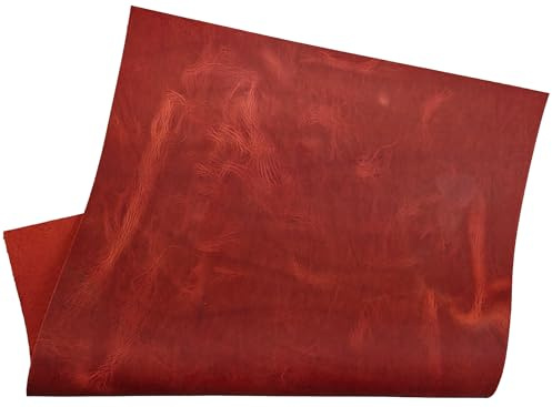 HAPPER STUDIO Piel de vacuno de 1,6 mm de grosor, acabado pull-up, Crazy Horse. Hojas de cuero genuino para manualidades. (A5 (148 x 210 mm), Rojo, 1)