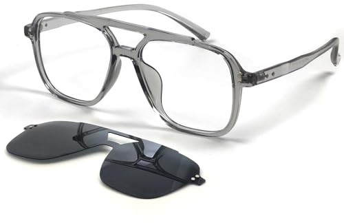 SHEEN KELLY Polarisierte magnetische Clip auf Pilot Sonnenbrillen & Anti Blaulicht Brillen Männer Frauen Trendy Quadrat Schwarz Frames Eyewear