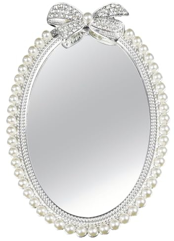 Bitray Wandspiegel, Vintage-Stil, silberfarben, 17,8 cm L x 15,2 cm B, Perlenrand, Tisch- und Wandmontage, dekorativer Tischspiegel