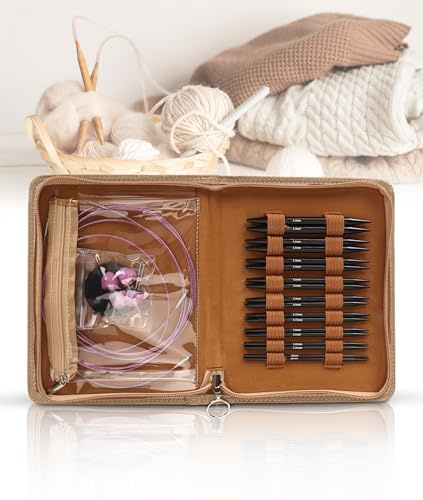 Gugxiom Austauschbares Rundstricknadelset, 9 Paar Rundstricknadeln, 3 Bis 8 Mm Metallstricknadelset mit Ergonomischen Griffen und Aufbewahrungstasche, für Webprojekte