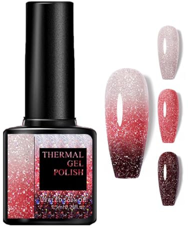 Rot Farbwechsel UV Gel Nagellack - 7.5ml Temperatur Farbwechsel Gel Nagellack Soak Off UV LED Nail Art Gel Lack - Shimmer Nude Rot (20)