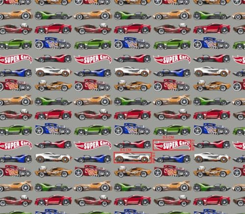 Supercar Wheels bil, 100 x 160 cm, 1 meter, 100 % bomull, bomullstyg, barn, metervara, hantverk, sömnad, tyg, hot
