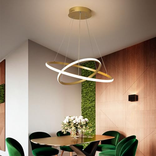Pendelleuchte Moderne Esstisch LED Hängelampe Ring Pendellampe Restaurant Hängeleuchte Höhenverstellbar rund Deckenleuchte höhenverstellbar Esstisch Für Wohnzimmer Esszimmer Kronleuchte (Golden)