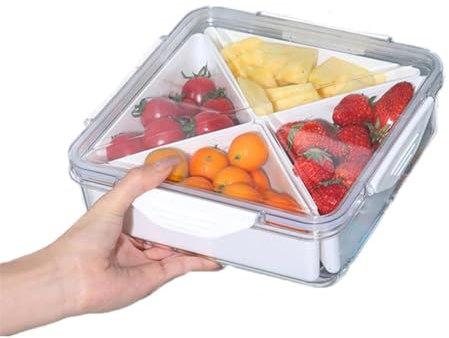 Geteiltes Serviertablett mit versiegeltem Deckel, Obst- und Gemüsetablett aus Kunststoff, wiederverwendbare Snackbehälter, Partyteller für Süßigkeiten, Vorspeisen, Snacks, Obst, Nüsse, Gemüse, rund