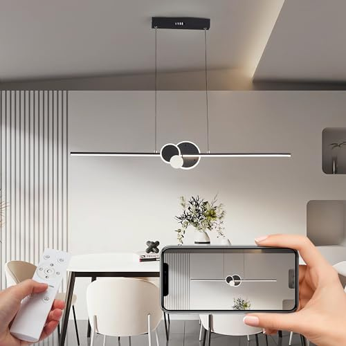 QYSMGS Luce del pendente del LED Lampada a sospensione del tavolo da pranzo moderna e dimmerabile con telecomando 30W Luce lineare del pendente Altezza regolabile del Lampada a pendent