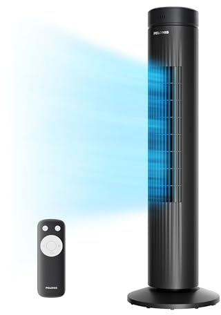 PELONIS 30-Inch Oscillating Tower Fan for Bedroom – 3 Speed, Quiet Tower Fan with Remote ControL, Small Fan, 7-Hour Timer – ETL Certified, Black