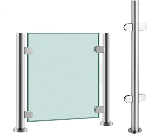 Geländerpfosten Glas Geländersystem 65cm - 105cm Edelstahl Balkongeländer Pfosten Rundes Glasgeländer Glasklemme Glashalter Balustradenpfosten Für Außentreppen Balkone(Color:Mid Post,Size:70cm)