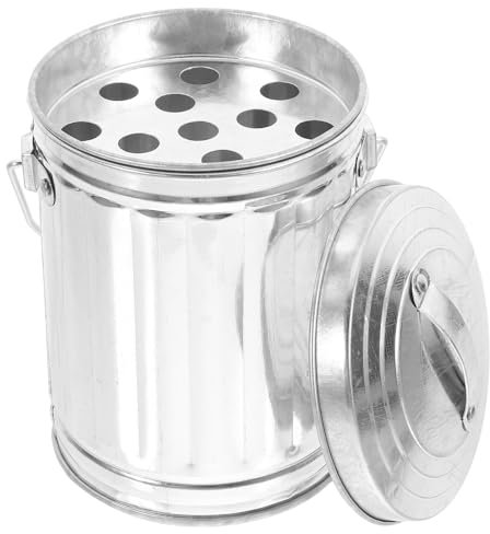 Amosfun Mini Metal Table Bin with Lid Small Desktop Trash can for Home Office Cigarette Ash Garbage Container