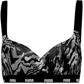 Puma Sujetador Deportivo Estampado Acolchado para Mujer, Negro, XL