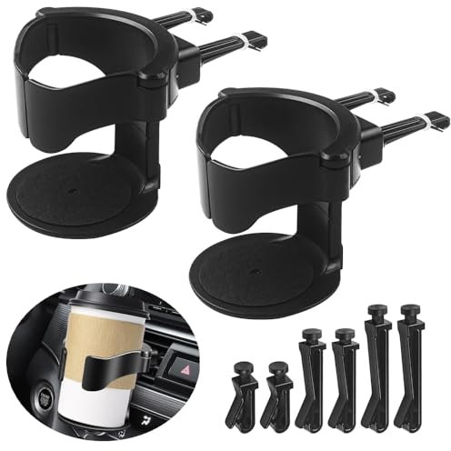 Auto Getränkehalter, 2 Stück Auto Becherhalter, Universeller Dosenhalter Verstellbarer Flaschenhalter mit Belüftungs Clips für Auto Wohnmobil Yacht Van LKW(Schwarz)