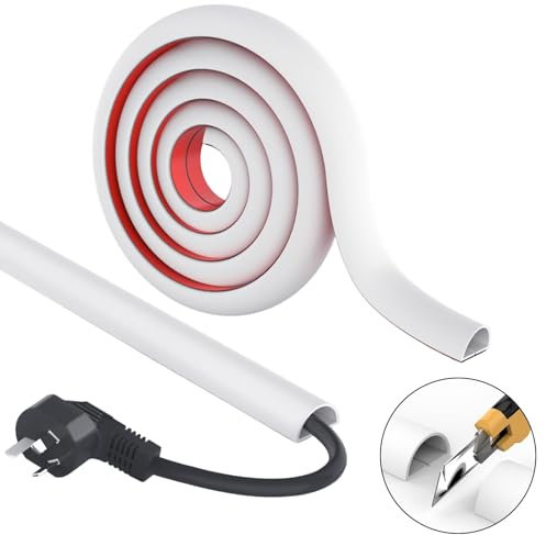 2M Cable Trunking White, Cable Trunking, Trunking for Electric Cables Cable Management Trunking Mini Flexible Cable Protectorl for Wires on Wall Floor Wire Trunking to Hide Wires for Electric Cables