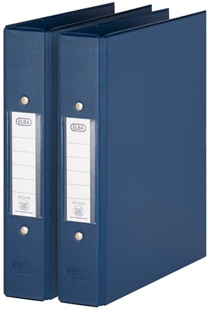Elba 2 raccoglitori ad anelli DIN A5 con meccanismo a 2 anelli, in plastica, 205 x 235 x 3 mm, blu