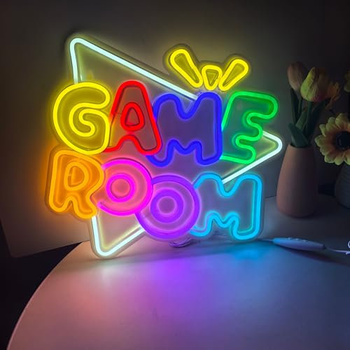 NELUX Luci Neon LED Gaming - Game Room Lampada Neon Parete Gamer, Insegna Luminosa LED Camera Decorazioni Gaming Room Muro, Scritta Luce Insigne Luminose. Connettore USB con Dimmer