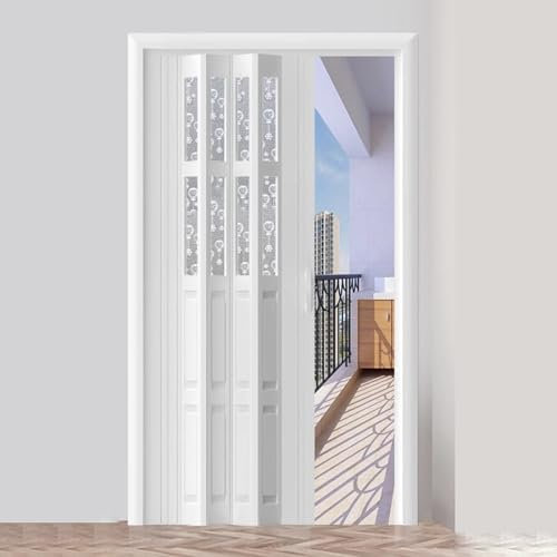 Jievmrs Falttür Faltschiebetüren aus PVC, 56-203 cm Breite Schranktüren, Falttür für Scheunen, Falttüren mit Fenster in Milchglasoptik mit Schneeflocken(35x80in(89x203cm))