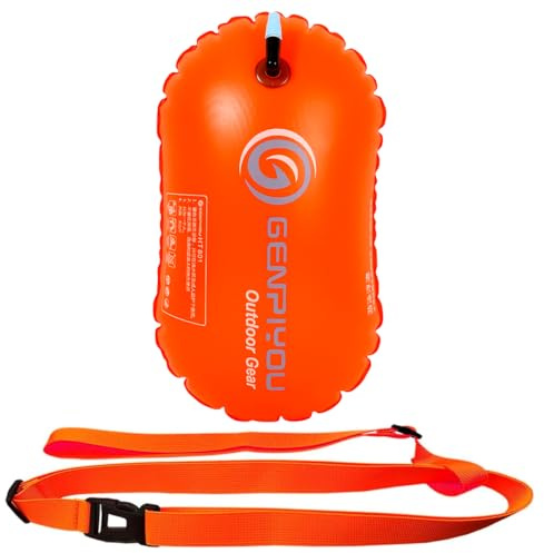 Swim Buoy - LULUWA Inflatable Wild Swimming Tow Float for Open Water Sports Racing Training with Highly Visible (Orange)