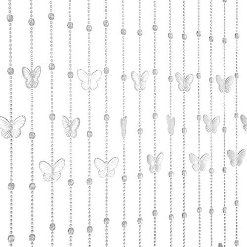 BECHAEO Butterfly Crystal Beaded Curtain for Doorway Acrylic Door Beads Hanging Room Divider Y2K Girls Home Shop Party Wedding Decor, Clear Butterfly 35.5 x 71