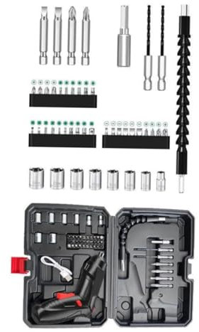 HOMSFOU Punte Per Trapano Avvitatore Batteria Cacciavite Elettrico Ricaricabile Senza Fili Cavo Di Ricarica e Kit Di Punte Per Trapano Adatto Per Ufficio Casa e Fai Da Te