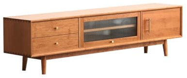 ATREDESES TV-Möbel aus Massivholz, Kirschbaum, Glastür, audiovisueller Schrank, Aufbewahrung, Wohnzimmer, Unterhaltungszentrum, Buffet TV-Schrank für Wohnzimmer (180 x 35 x 45 cm)