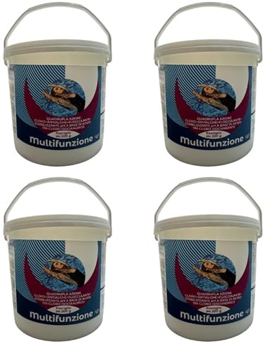 Cloro Multifunzione 5 Azioni 5/20 kg Totale | 25/100 Pastiglie da 200g per Trattamento Piscina Completo | Battericida | Disinfettante | Alghicida | Flocculante | Stabilizzante pH (20 Kg)