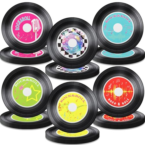 APUXXJUPA 60 Pcs Rock Record CD Plates - 23 cm 1950's Retro Record Disco Plates for Rock Music Birthday Supplies Disco Birthday Party Decorations