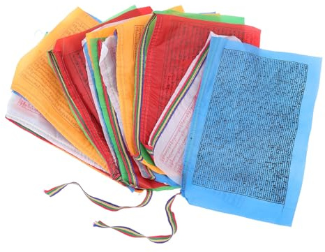 HEALSOPTHY 20 pièces Drapeaux de Prière Satin pour Extérieur Décoration Jardin Spirituelle Bannière Cheval de Vent Colorée