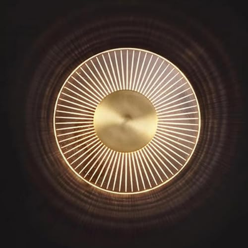 LOGT LED Wandleuchte Rund Messing Wandlampe Innen Gold Ring Nachttischlampe Modern Acrylschirm Wandbeleuchtung 3 Farbmodi 7W Leselampe Wand Kristall für Wohnzimmer Schlafzimmer Nachttisch
