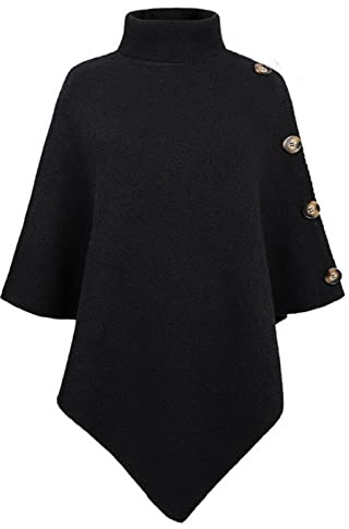TBSCWYF Poncho Damen Winter Strick Ponchos Capes für Damen Elegant Warm mit Ärmel Lange Trendy Oversize Strickpullover Tops Poncho Locker sitzender Cape Schal mit offener Vorderseite (Schwarz 01)