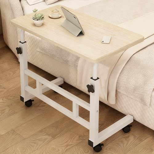 Laptoptisch C-Form, Pflegetisch Krankentisch, Höhenverstellbarer Betttisch auf Rollen, Mobiler Computertisch/Beistelltisch, für Sofa, Bett oder Büro(Yellow)