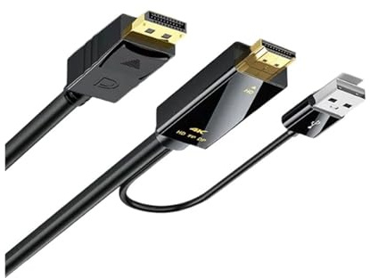 4K@60Hz HD HDMI To DisplayPort Adapter USB To DP Male To Female Audio Cable, Compatible For Xbox/Laptop Desktop Computer Gaming Monitor PS5 For Data Connection(1.8M)