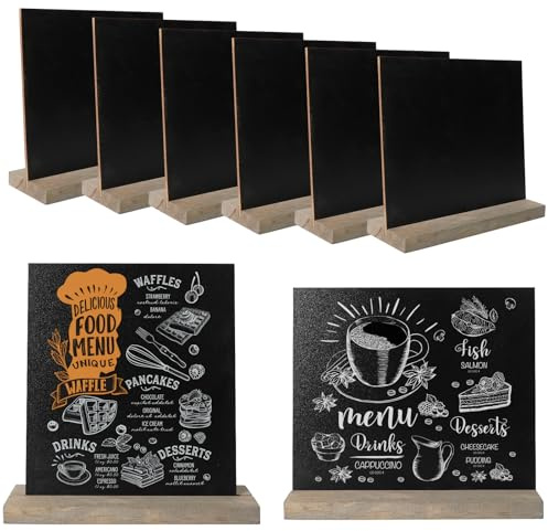Pizarra 8 Piezas Pizarra Doble Cara con Soporte de Madera Mini Letreros de Pizarra de Pie Tablero de Tiza Para Menú para Mesa, para Decoración de Bodas, Cumpleaños, Bares y Fiestas