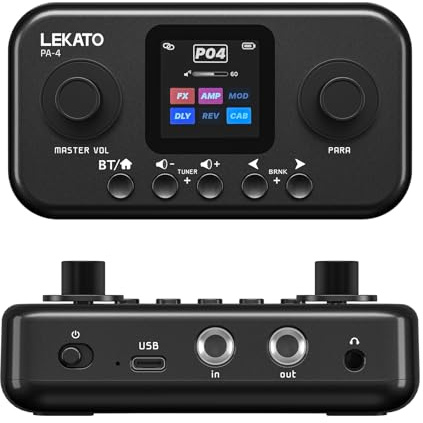 LEKATO Multi-Effekt Gitarrenpedal mit 80 Presets, 6 Effektmodule, 20 Amp/Cabinet Modellen, OTG USB Audio Interface mit App & Bluetooth, Tragbarer Effektprozessor für Gitarre Bass