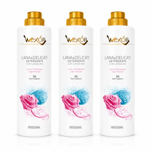 Lana & Delicati Detergente con Lanolina WEXÓR – Detersivo Professionale per Lana e Tessuti Delicati – Formula Concentrata Protezione Fibre – 30 Trattamenti - 3 Unita da 750ml