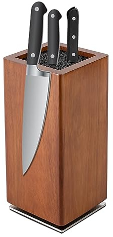 Portacuchillos magnético de cocina giratoria, bloque de cuchillos magnético de madera, soporte de encimera para cuchillos y utensilios robusto y elegante, almacenamiento ahorro de espacio, fácil
