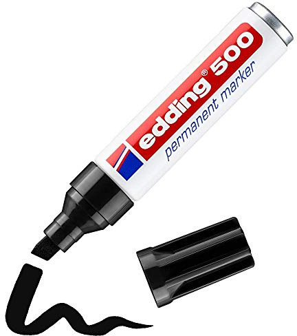 edding 500 permanent markör - svart - 1 penna - mejselspets 2-7 mm - vattentät, snabbtorkande, smutssäkra pennor - för kartong, plast, trä, metall, glas och tyg