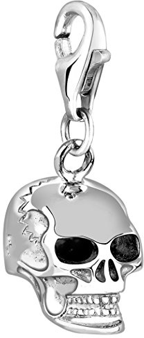 Nenalina Totenkopf Karabiner Charm Anhänger Bettelarmband 925 Silber | Damen-Charm-Anhänger für alle gängigen Charmträger Charm-Club Clasp-Charms 925er Sterling-Silber