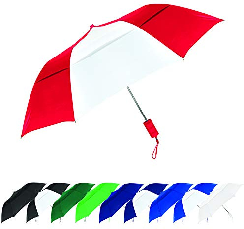 STROMBERGBRAND UMBRELLAS The Vented Windproof 42 Compact Small Automatic Open Folding Travel Umbrella for Rain, Wind & Sun, Strong Durable Lightweight Stick Umbrella for Men and Women, Red/White