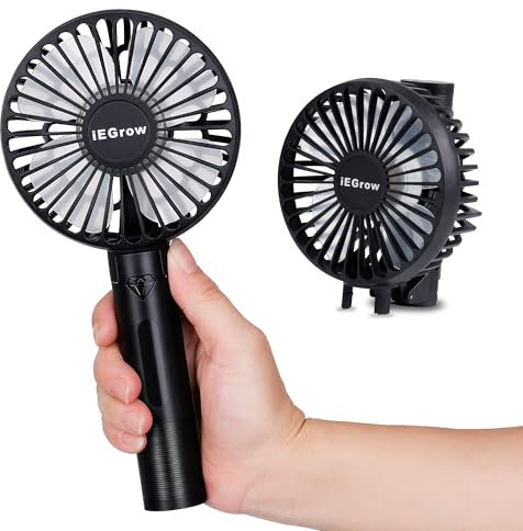 iEGrow Handheld Fan, Portable USB Mini Travel Fan with 2000mAh Rechargeable Battery, 3 Speeds Desk Fan for Home, Office and Travel-Black