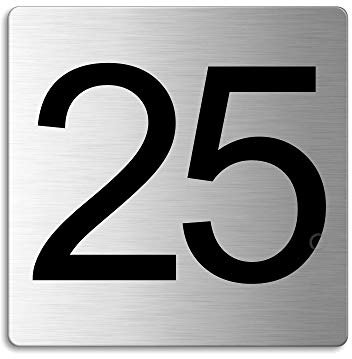 Número para puertas buzones casa 25 | Señal Cartel Placa acero cepillado 85 x 85 mm adhesivo