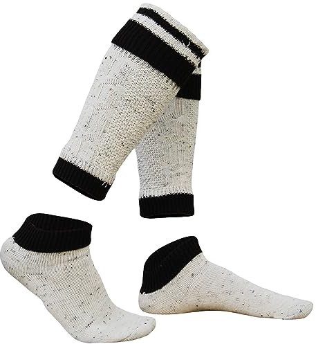 German Wear, 2-teilig Loferl Trachtensocken Trachten strümpfe Wadenwärmer, Größe:43-46;Sockenfarbe:Beige/Brown