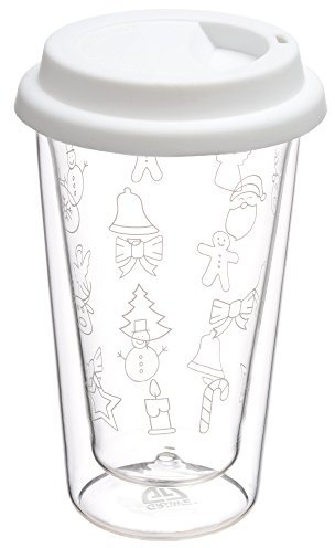 GRÄWE Glas-Becher, 0,3 Liter - doppelwandiger Coffee to Go/Glühwein-Isolierbecher mit weißem Silikon-Trinkdeckel und Weihnachtsmotiven